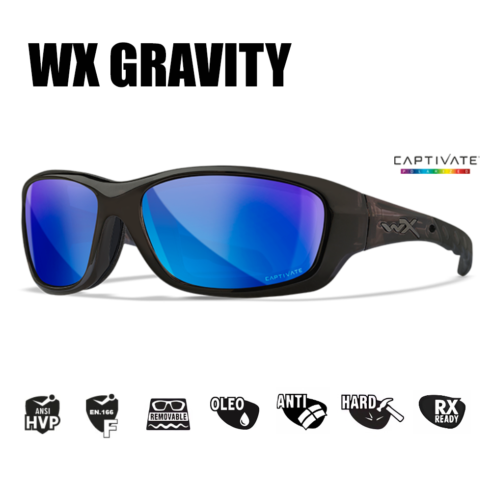 Очки защитные Wiley X WX Gravity (Frame Crystal Black, Lens Polarized — Blue Mirror) купить по оптимальной цене,  доставка по России, гарантия качества