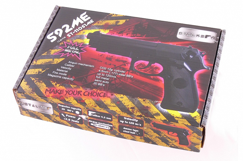 Пистолет пневм. Stalker S92ME (аналог Beretta 92) к.4,5мм, металл, 120 м/с, черный купить по оптимальной цене,  доставка по России, гарантия качества